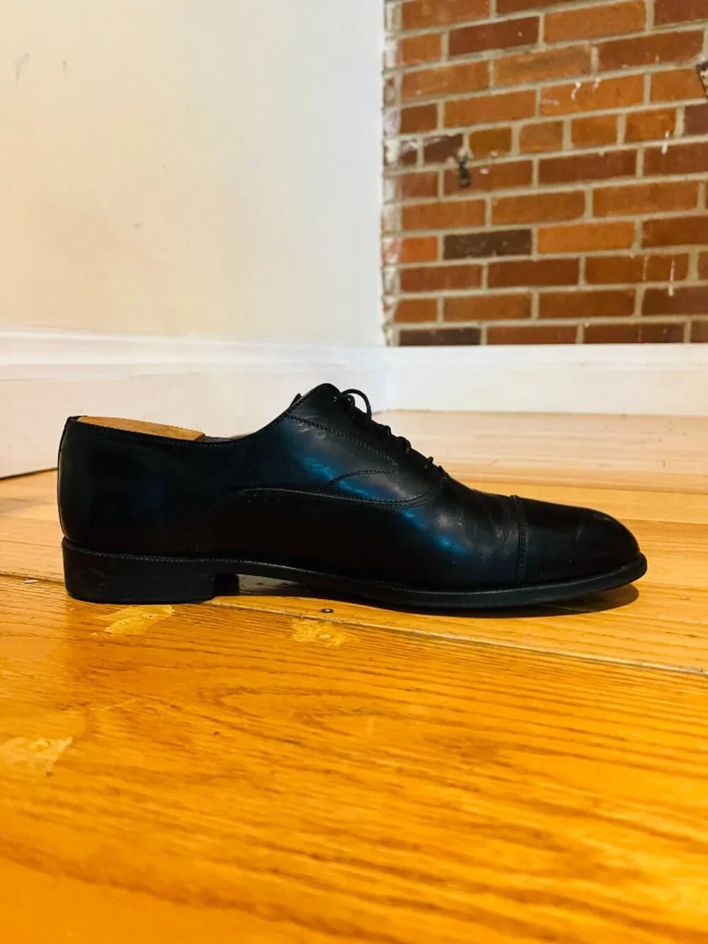 Salvatore Ferragamo Black Leather Cap Toe Oxford Dress Shoes US 10 Made in Italy